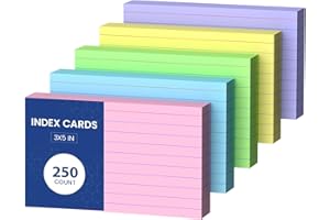 250 Count Index Cards 3x5 Cue Cards, 3 x 5 Inches Colored Flash Cards for Studying, Lined Index Note Cards Recipe Cards, Line