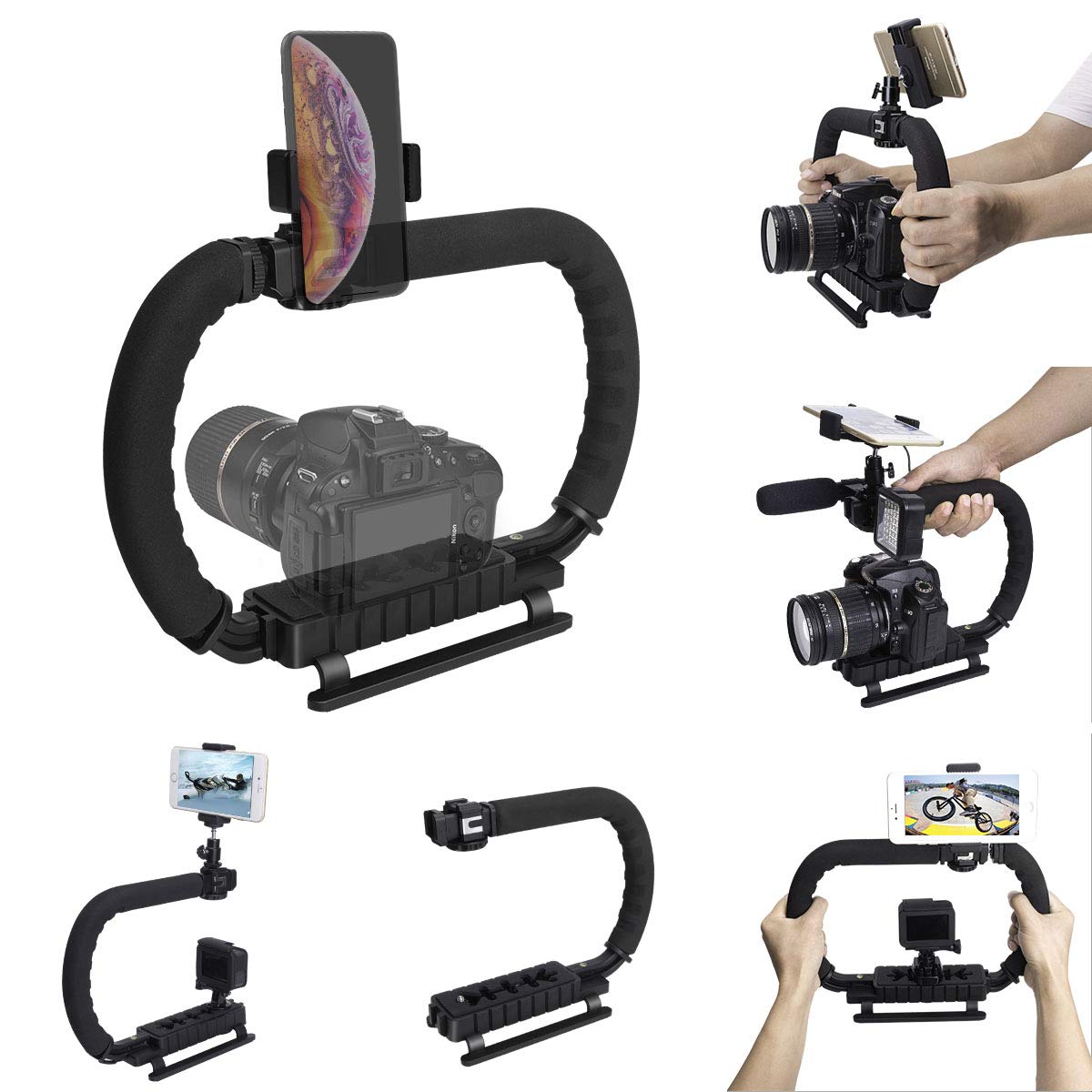 3-Shoe DSLR/Mirrorless/Action Camera Camcorder Phone Stabilizer Expansion Cage Mount Moviemaking Holder Rig Youtube Tiktok Vlogging Video Kit Compatible with GoPro Canon Nikon Sony iPhone Android