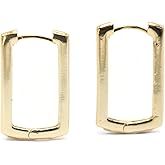 Minimalist Gold Rectangle Hoop Earrings for Women – Modern Geometric Design, Lightweight & Stylish Everyday Jewelry.KT0056