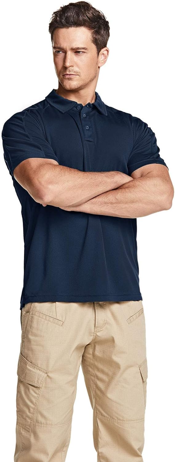 CQR Men's Short Sleeve Tactical Work Shirts, Dry Fit Lightweight Polo Shirts, Outdoor Performance UPF 50+ Collared Shirt: Clothing