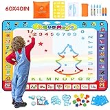Fansteck Water Drawing Mat 60x40 inch, Large Water Doodle Mat with Storage Bag, Aqua Magic Doodle Mat with 26 Accessories, Educational Toys and Idea Gifts for Boys, Girls Age of 2 3 4 5 6 7 8