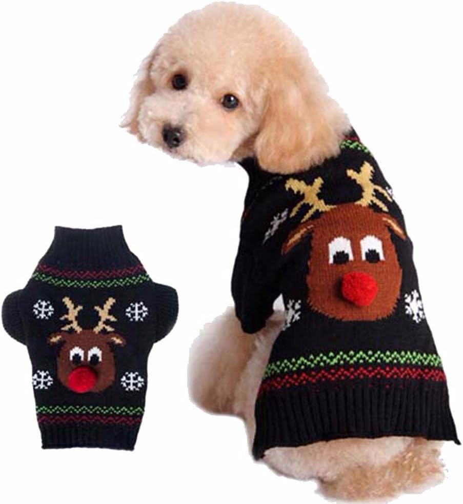 JIASTONE Pet Dog Christmas Sweater Puppy Cat Winter Clothes Reindeer Jumper Coat Apparel