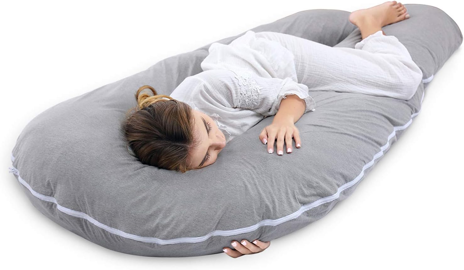 AngQi Full Body Support Pillow with Cool Jersey Cover - U Shaped Pregnancy Pillow - Maternity Body Pillow - Great for Anyone: Home & Kitchen