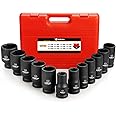 Anbull 3/4 Inch Drive Deep Impact Socket Set, 12 Piece Metric Combination, Sizes 17mm 19mm 21mm 22mm 24mm 27mm 30mm 32mm 33mm 36mm 38mm 41mm Hex Socket Set, 6 Point Design, Cr-V Chrome Vanadium Steel