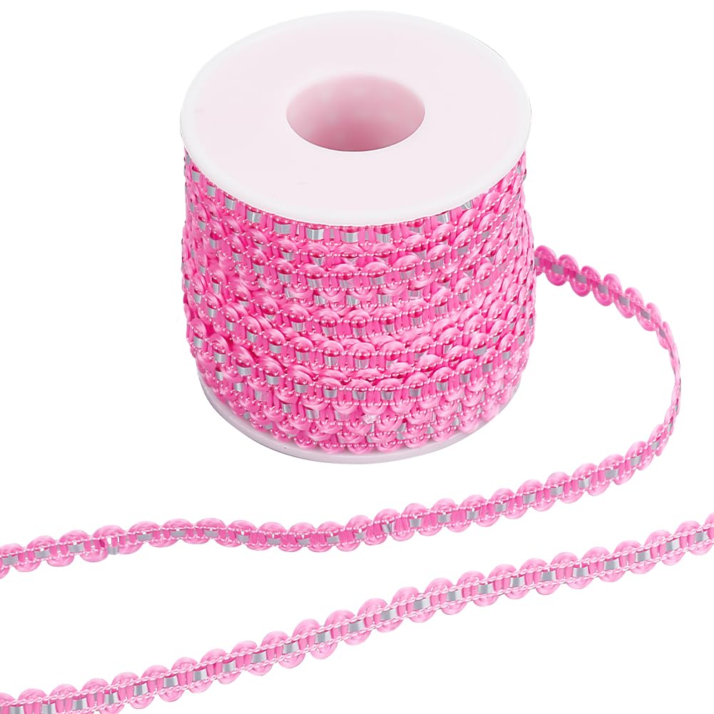 GORGECRAFT 25M Ric Rac Trim Ribbon 8mm Wave Sewing Bending Fringe Trim Metallic Yarn Lace Ribbons Pearl Pink Wrapping Fabric Elastic Ribbon Zig Zag Craft for Sewing Flower Making Home Party