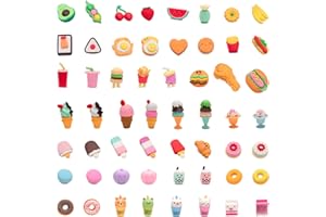 CLOCK KING 56Pcs 3D Food Erasers for Kids, All are Food Styles, Random Desktop Pets Toys Gifts, Mini Puzzle Classroom Rewards, Kids Party Favors Back to School Supplies
