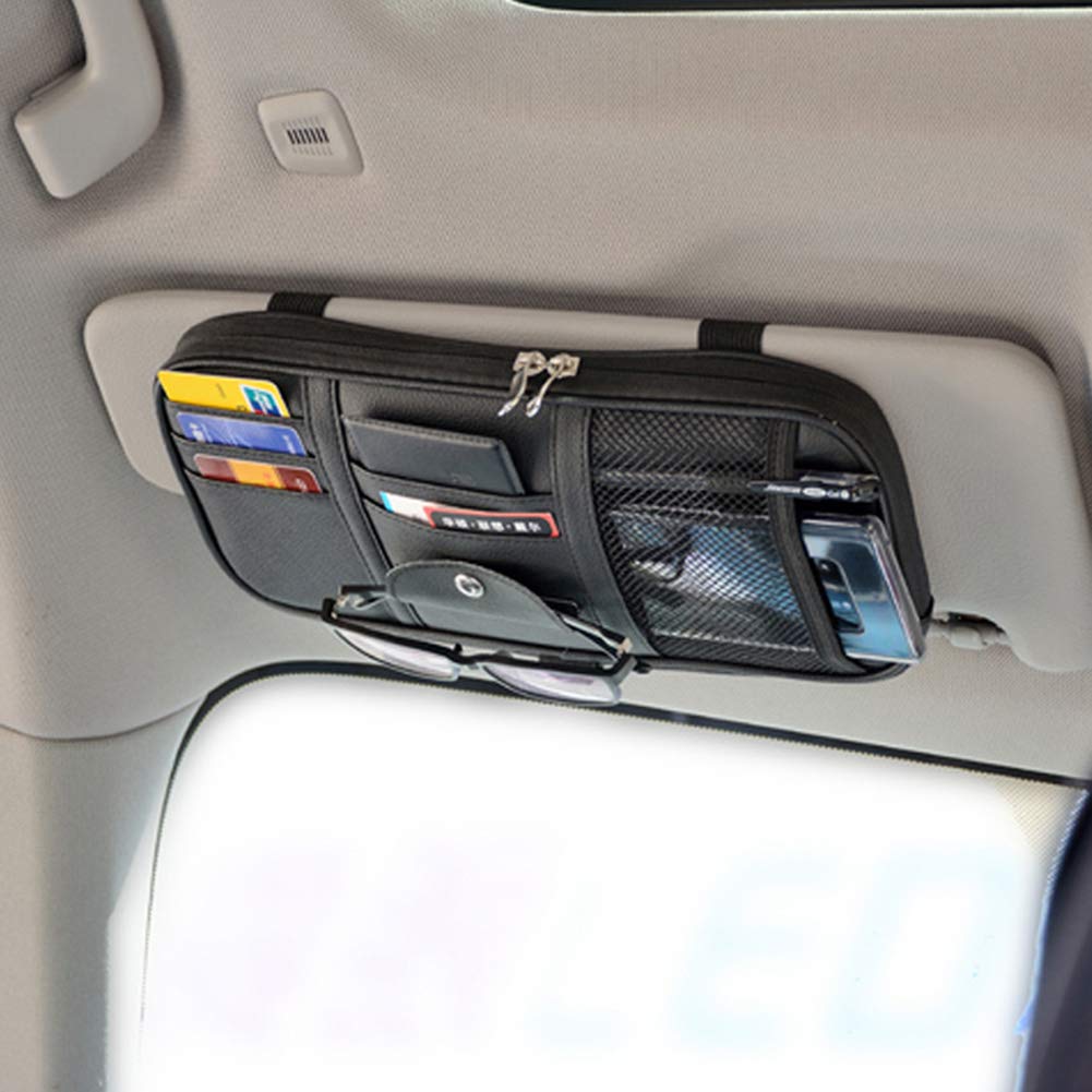 Photo 1 of Kartisen Car Sun Visor Organizer, Auto Interior Accessories Pocket Organizer - Car Truck SUV Storage Pouch Holder, with Multi-Pocket Net Zipper (Black)