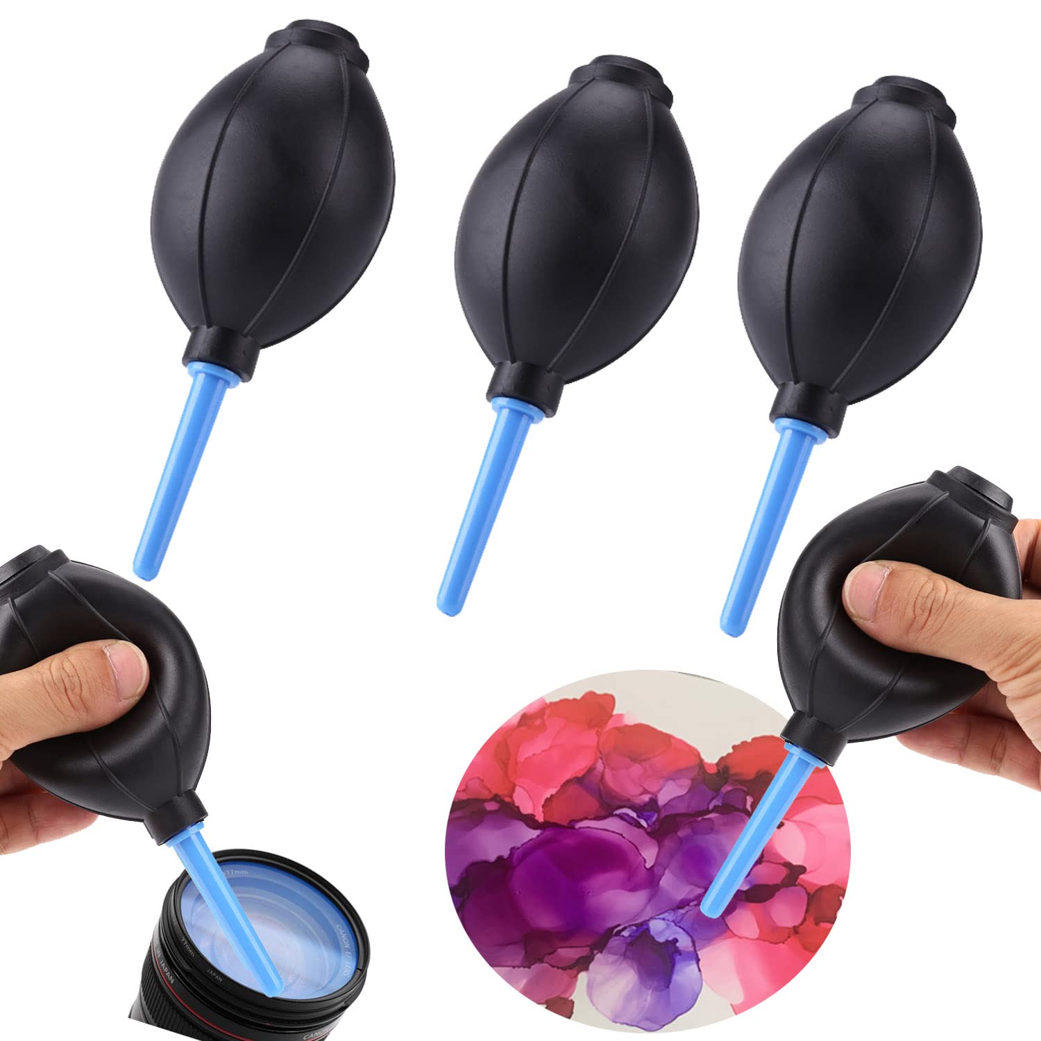 3PCS Soft Alcohol Ink Air Blower Dust Chips Camera Cleaner Craft Arts Painting Drawing Ink Black Blower Pump Hand Held Tool