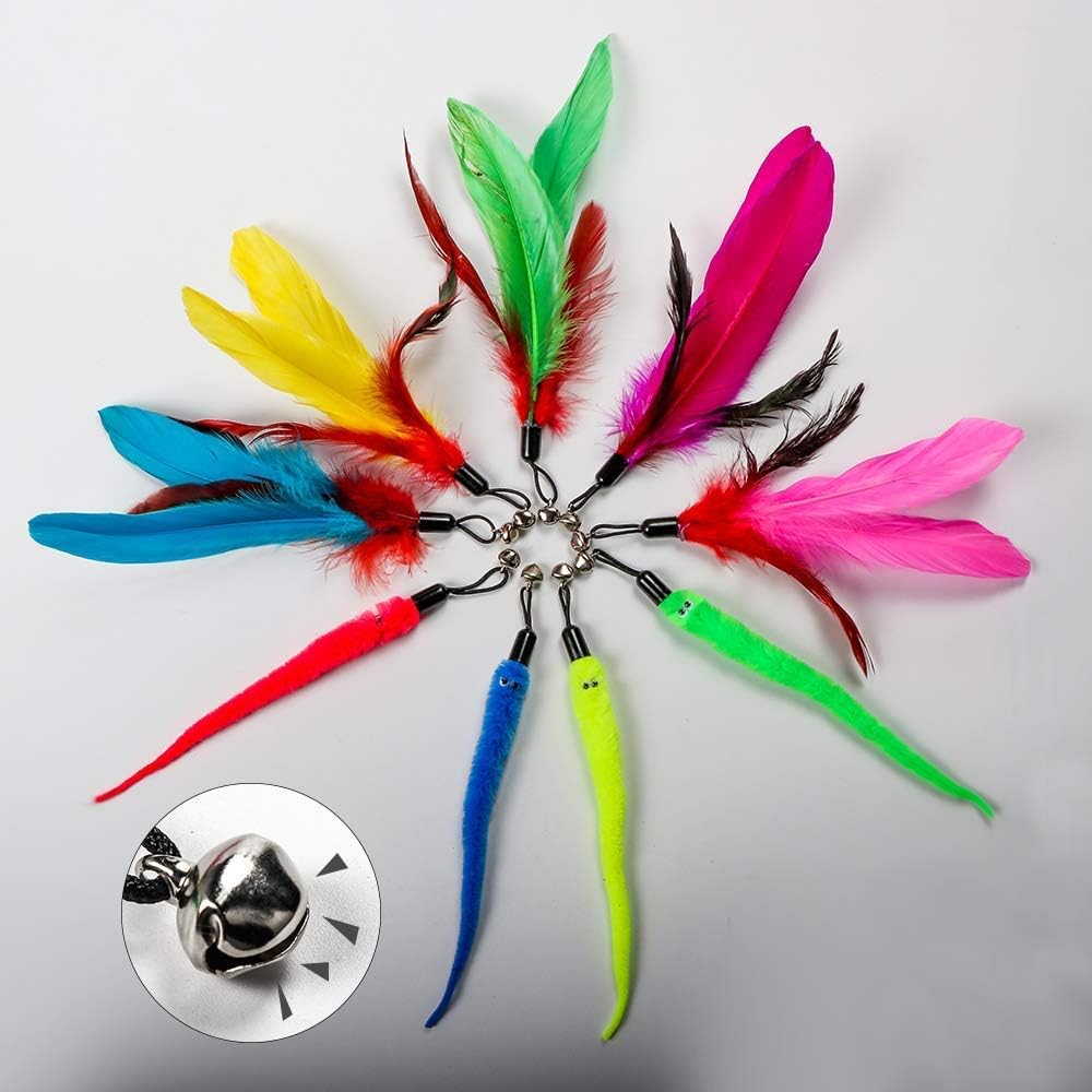 M JJYPET Retractable Cat Toy Wand, 12 Packs Interactive Cat Feather Toys, 9 Assorted Teaser Refills with Bell for Cat Kitten (Blue) : Pet Supplies