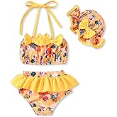 Aalizzwell Toddler Baby Girls 3 Piece Bikini Set Bathing Suit with Hat