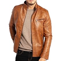 Fairylinks Leather Jacket Men Slim Fit Motorcyle Lightweight