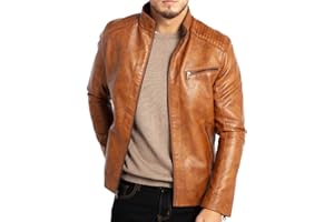 WULFUL Men's Stand Collar Leather Jacket Motorcycle Lightweight Faux Leather Outwear