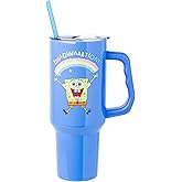 Silver Buffalo SpongeBob SquarePants “Imaginaaation!” Double Walled Stainless Steel Tumbler with Handle, Fits in Standard Cup Holder, 40 Ounces