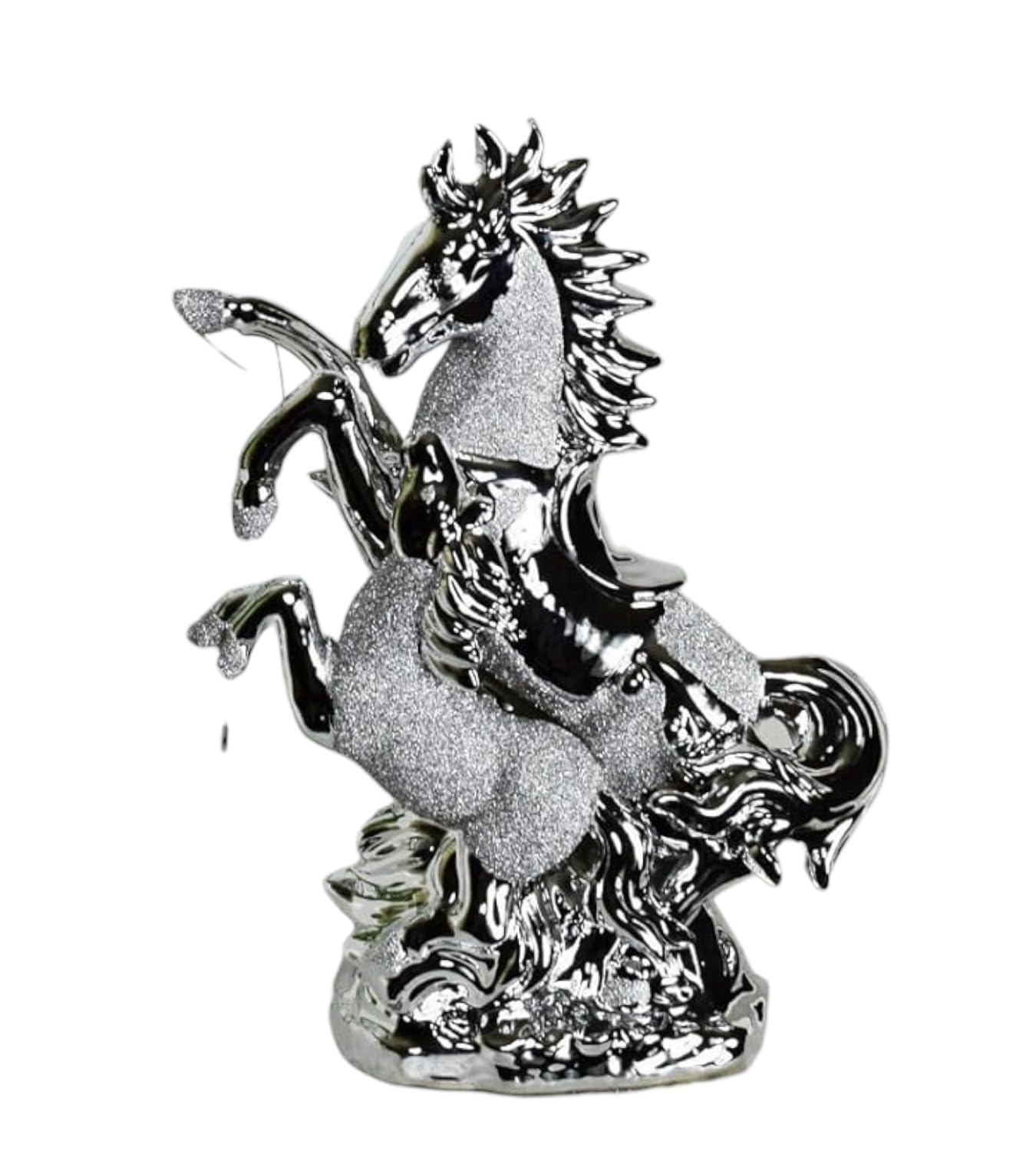 Silver Italian Chrome Horse With Foal Home Decor Ornament Elegant Hand Made Using The Best Materials Making It A Unique Piece