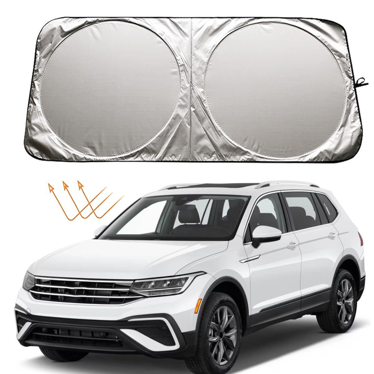Photo 1 of XHRING Car Windshield Sun Shade Sunshade for Volkswagen VW Tiguan 2009-2025 Taos 2021-2025 Jetta 2019-2025 Passat 2012-2022 Golf 2015-2025 Accessories, Foldable Car Front Window Sun Visor Shield