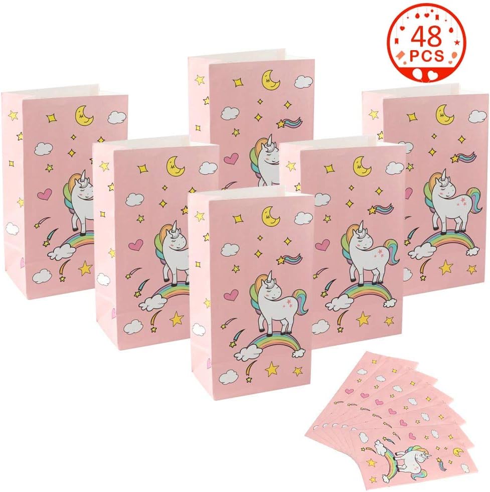 Aparty4u 48pcs Unicorn Party Bags Pink Unicorn Gift Bag for Girls Unicorn Themed Birthday Party and Baby Shower Supplies with Thank You Stickers, 8.7 " x 4.7 " x 3.2 "