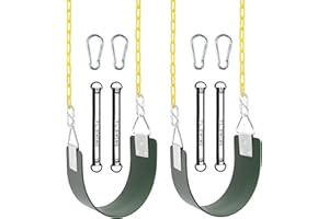 GAMKII 2 Packs Swing Set Seat with Metal Triangle Ring & 66Inch Anti-Rust Chains, Tree Swing Accessories with Snap Hooks & Hanging Straps, Support 300lb, Outdoors Backyard Playground (Green X2)