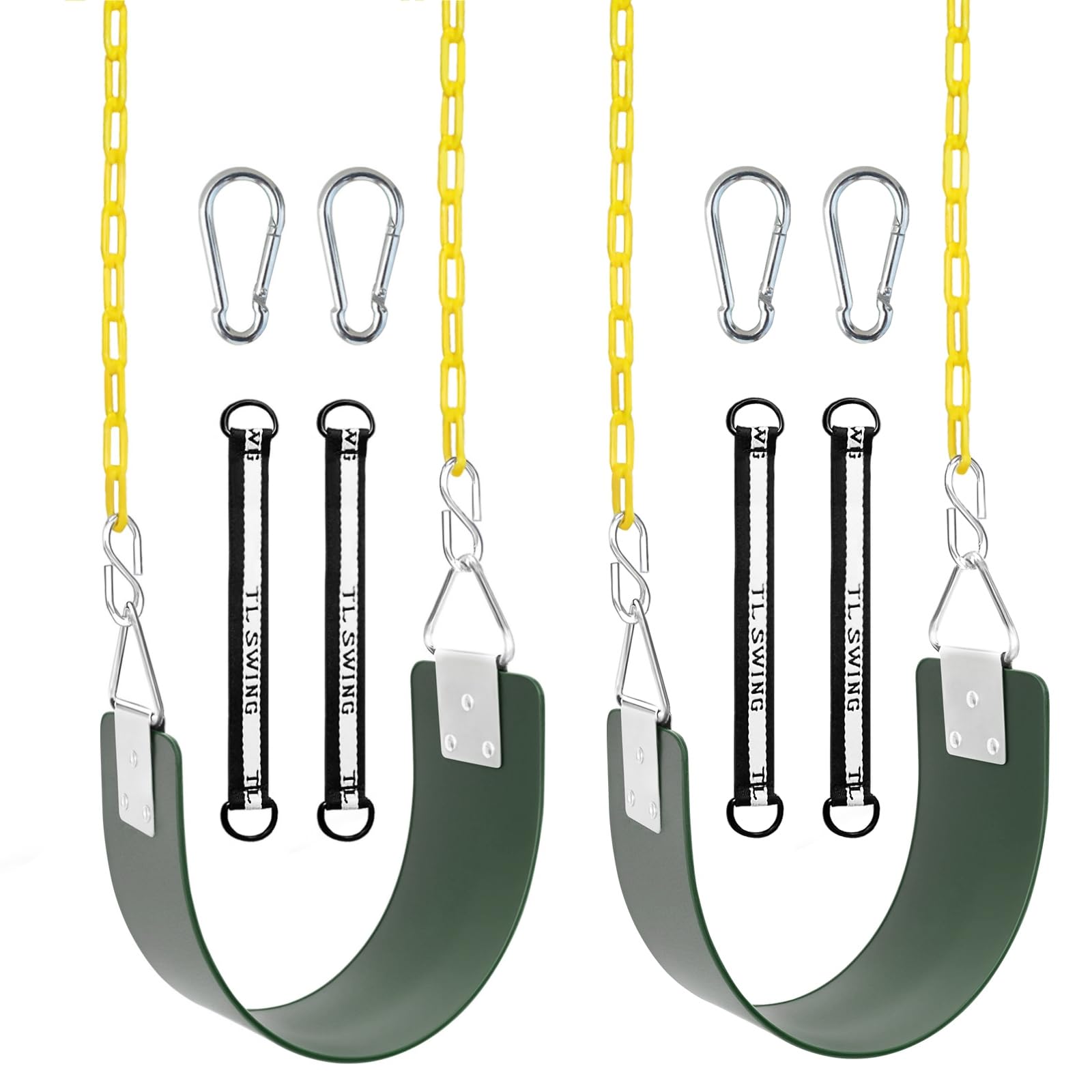 Photo 1 of 2 Packs Swing Set Seat with Metal Triangle Ring & 66Inch Anti-Rust Chains, Tree Swing Accessories with Snap Hooks & Hanging Straps, Support 300lb, Outdoors Backyard Playground (Green X2)