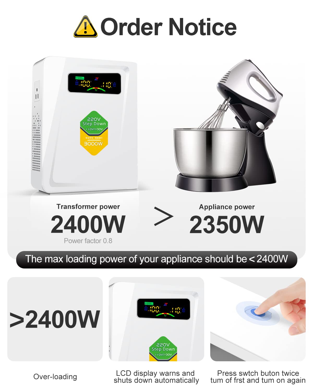 Power Converters 220v to 110v Step Down Transformer Voltage 3000w, No Noise, Ten Protection Functions, Suit for Air Fryer, Coffee Maker,for US Appliance Used in Europe