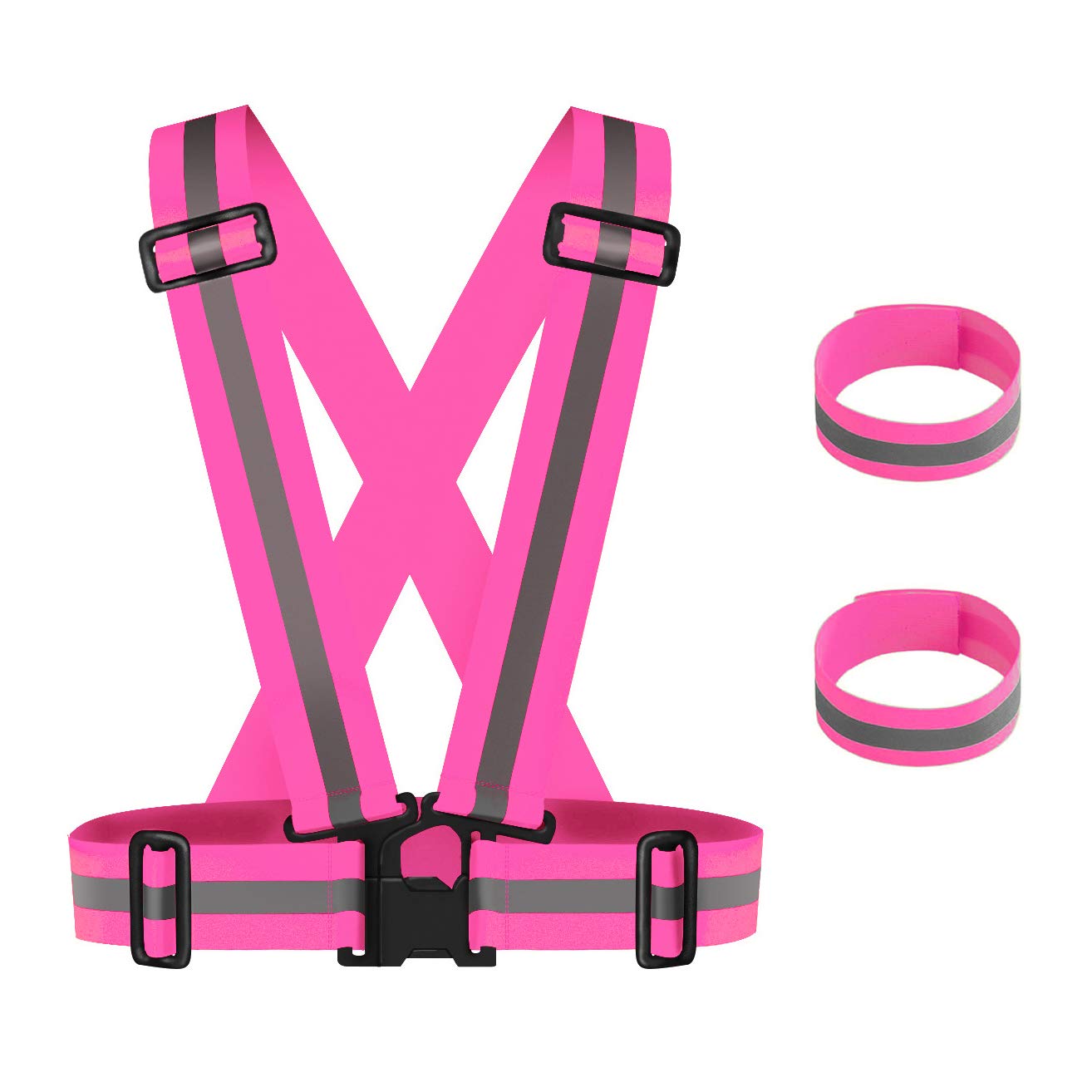 Maotrade 1pcs High Vis Vests Adjustable Reflective Vest Lightweight Bright High Visibility Vest with 2pcs Reflective Armbands for Kids Women's Mens Adults Cycling Motorbike Traffic Training Riding