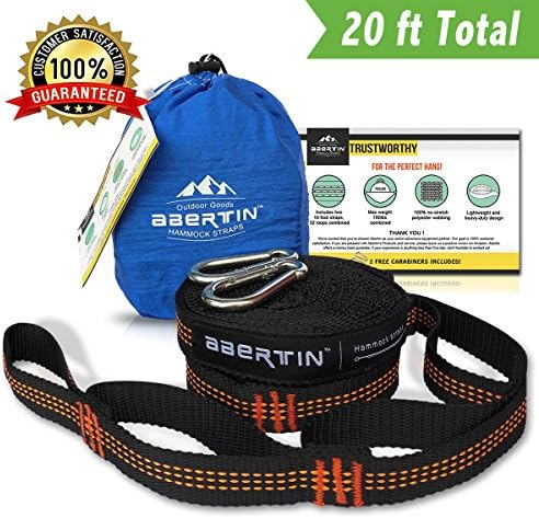 XL Hammock Straps(Set of 2) - 20 Feet Total Hammock Hanging Tree Straps Heavy Duty, with Adjustable Loops, No Stretch Suspension System with 2 Carabiners