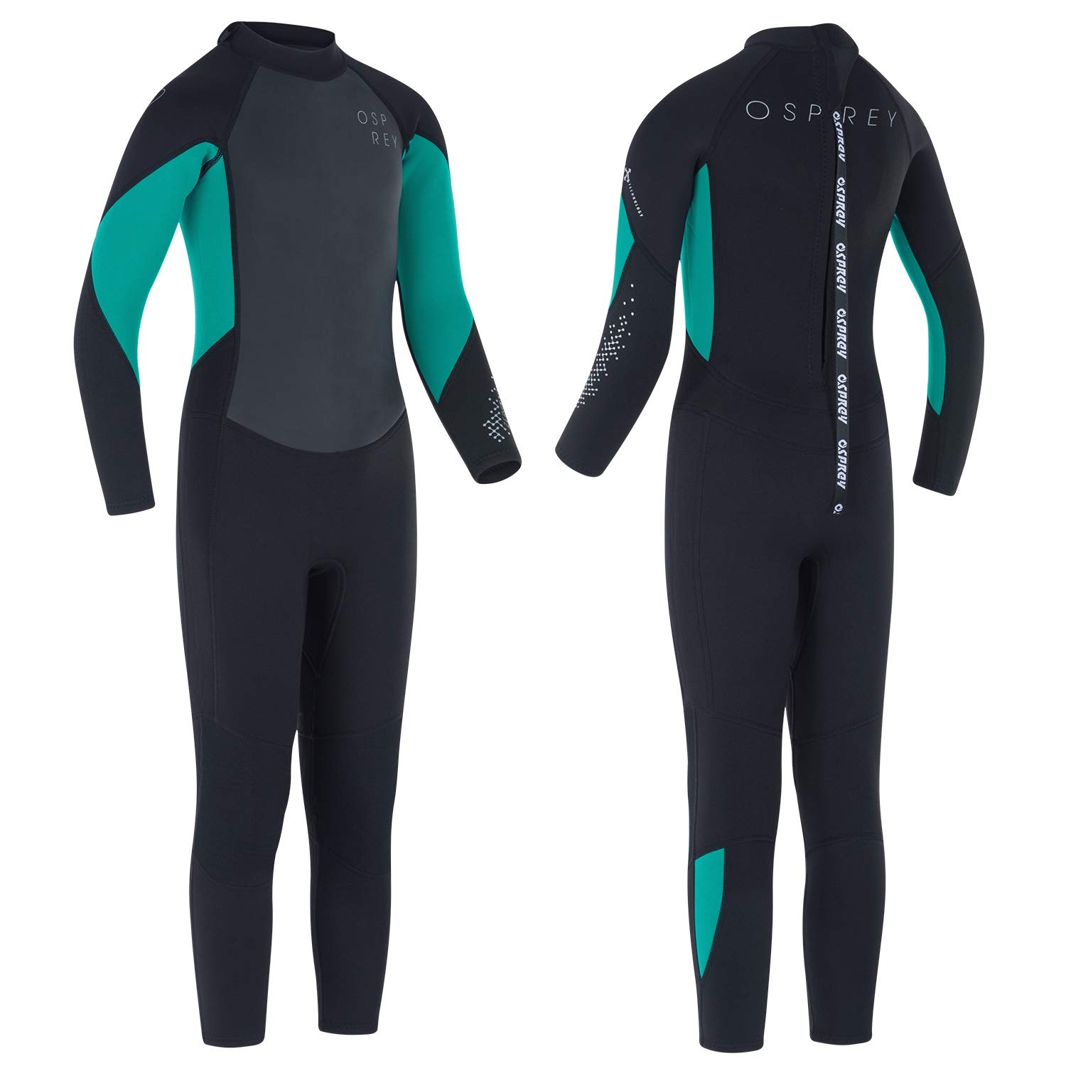 Osprey Girls Full Length 3mm Summer Wetsuit, Kids Neoprene Surfing Bodyboarding Wetsuit, Zero, Teal