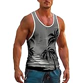 MIGFAXU Mens Tank Tops Hawaiian Sleeveless Shirts Graphic Beach Coconut Tree Gym Tank Top