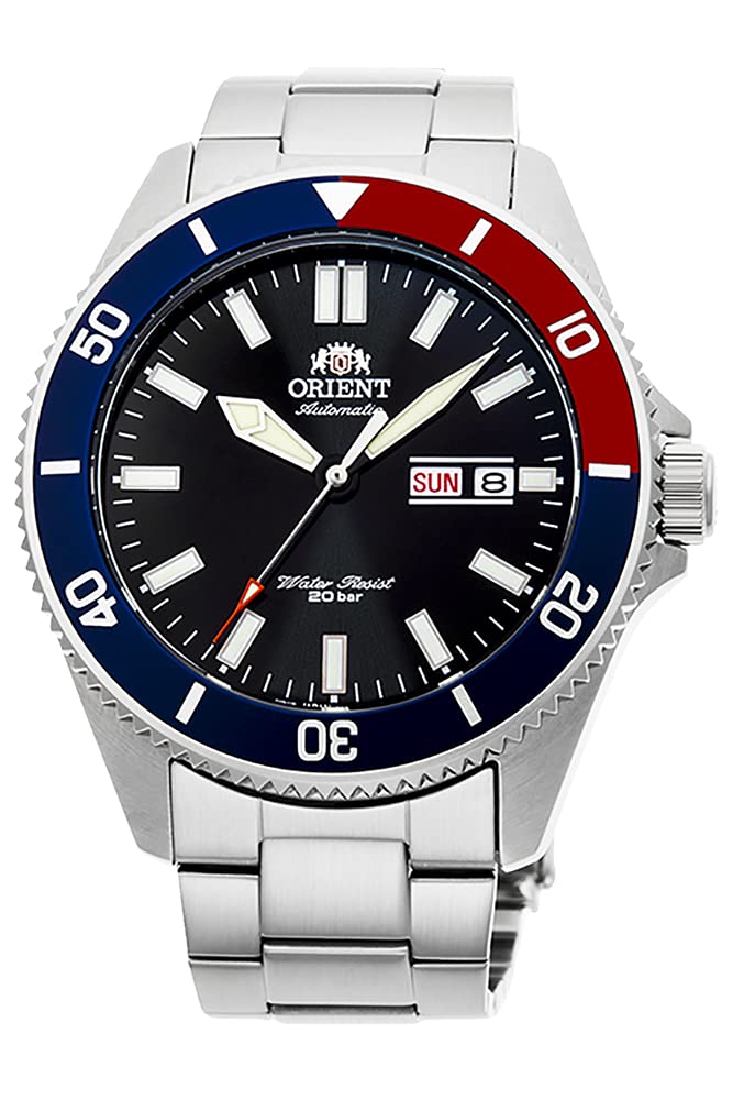 Orient "Kanno Japanese Automatic/Handwinding Diver Style Watch, Black/Red & Blue, Stainless Steel Bracelet