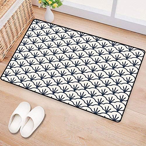 WilliamsDecor GeometricThin Door matAbstract Monochrome Cloud Motif Pattern Japanese Civilization InfluencesQuick and Easy to Clean W16 xL24 Dark Blue Cream