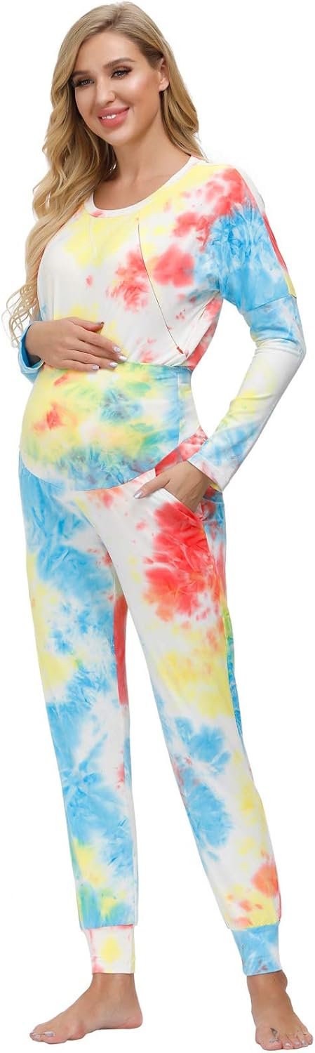 Women Maternity Tie Dyed Pajamas Nursing Set 2 Piece Tops+Pants at  Women’s Clothing store