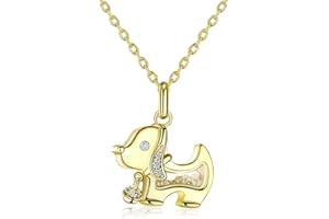 AILIFE 14K Gold Plated Animal Dog Pendant Necklace for Women and Men, Cubic Zirconia Necklace for Dog Lovers and Dog Owners, 18" Chain
