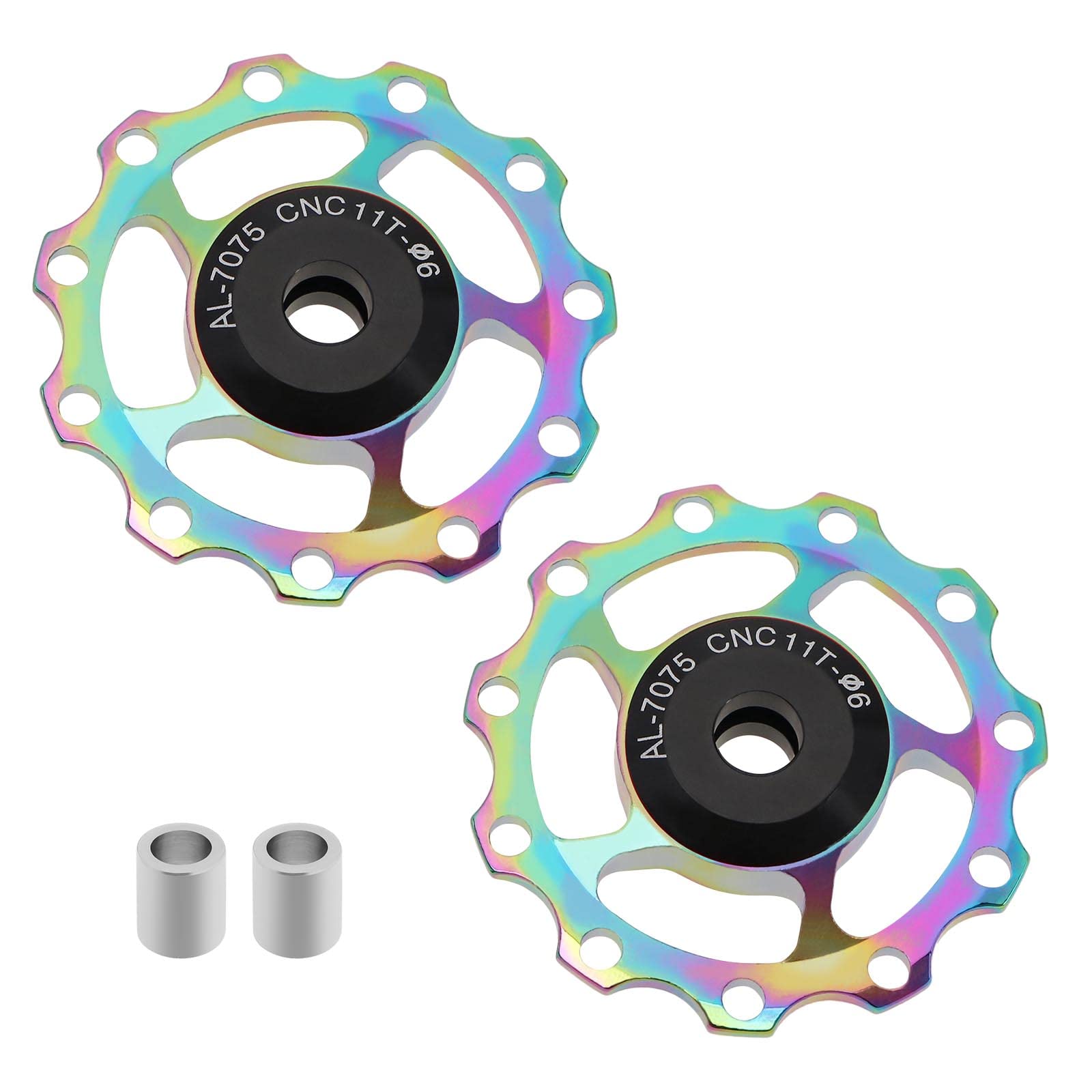 Create idea 2PCS Bicycle Rear Derailleur Pulley 11T Jockey Wheel Aluminium Alloy Guide Wheel Bike Derailleur Accessories Metal Bearings for 4/5/6mm Shaft Multicolour