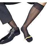 KANGQL Mens Nylon Sheer Fine Striped Dress Socks Business Socks High Elastic See Through Elegant Formal Dress Tube Stockings