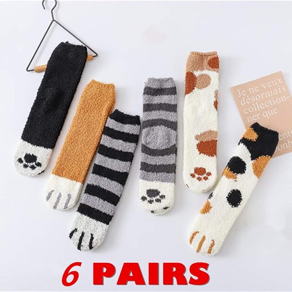 Amazon Co Jp レディース冬屋内用6パックかわいい猫の爪のデザインぬいぐるみ居心地の良いスリッパ靴下 服 ファッション小物