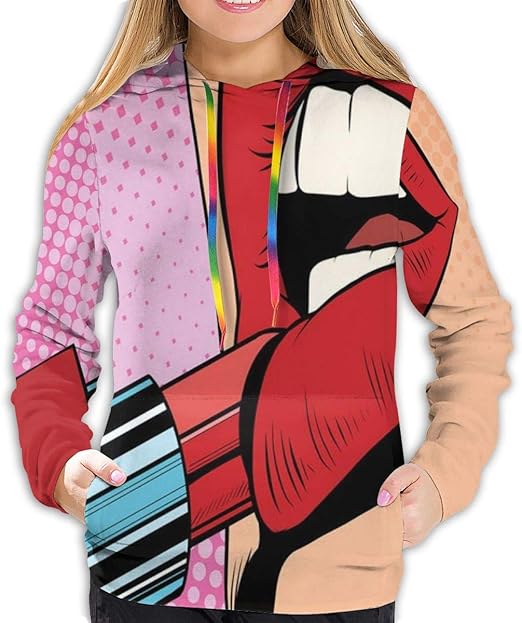 FTTUTY Women’s Hoodies Tops,Retro Comic Pop Art Girl Applying Red