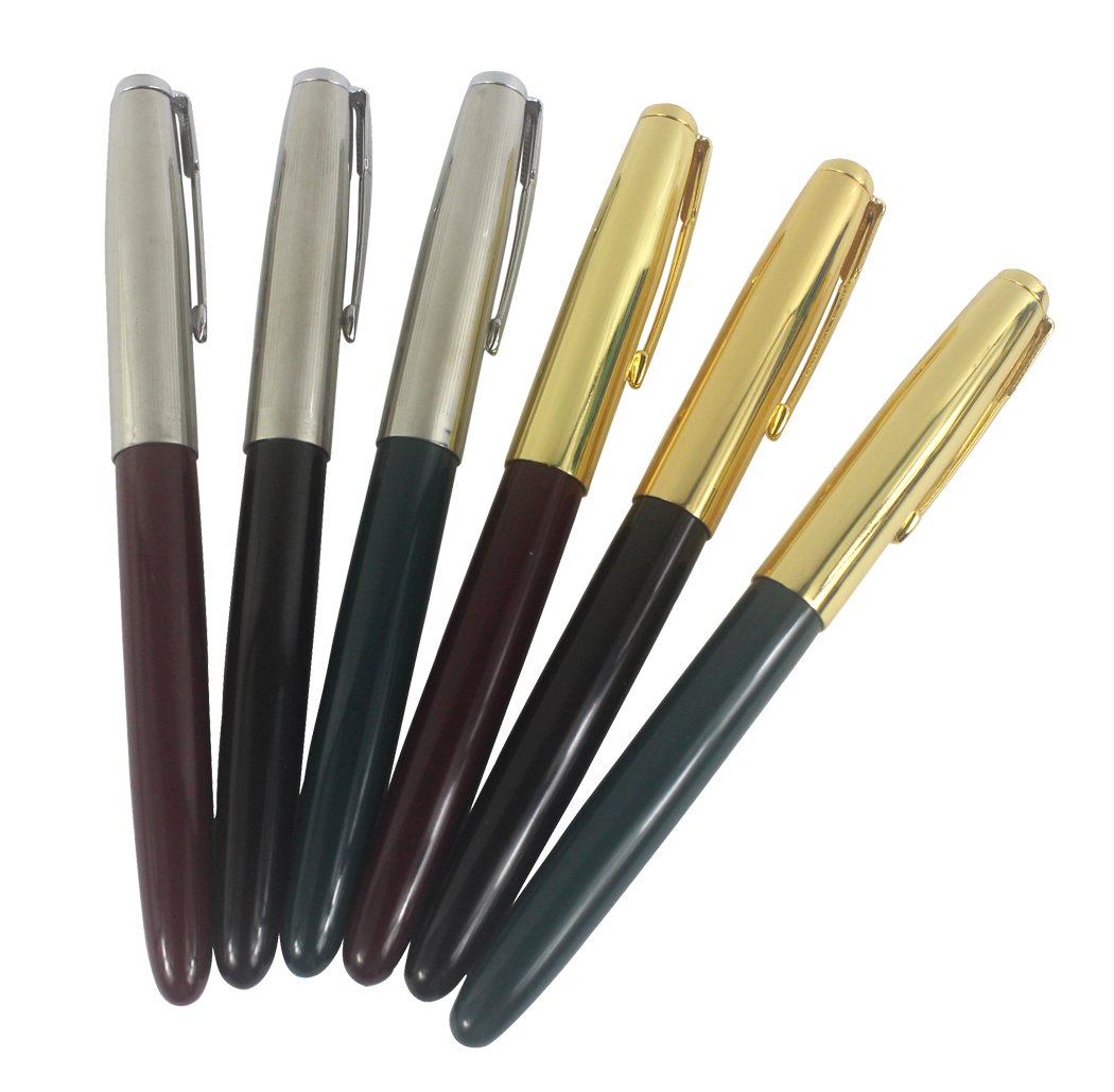 6 PCS Hero Extra Light Fountain Pen Diversity Color Pen Set Well Balance Smooth Writing, Golden Cap and Silver Cap