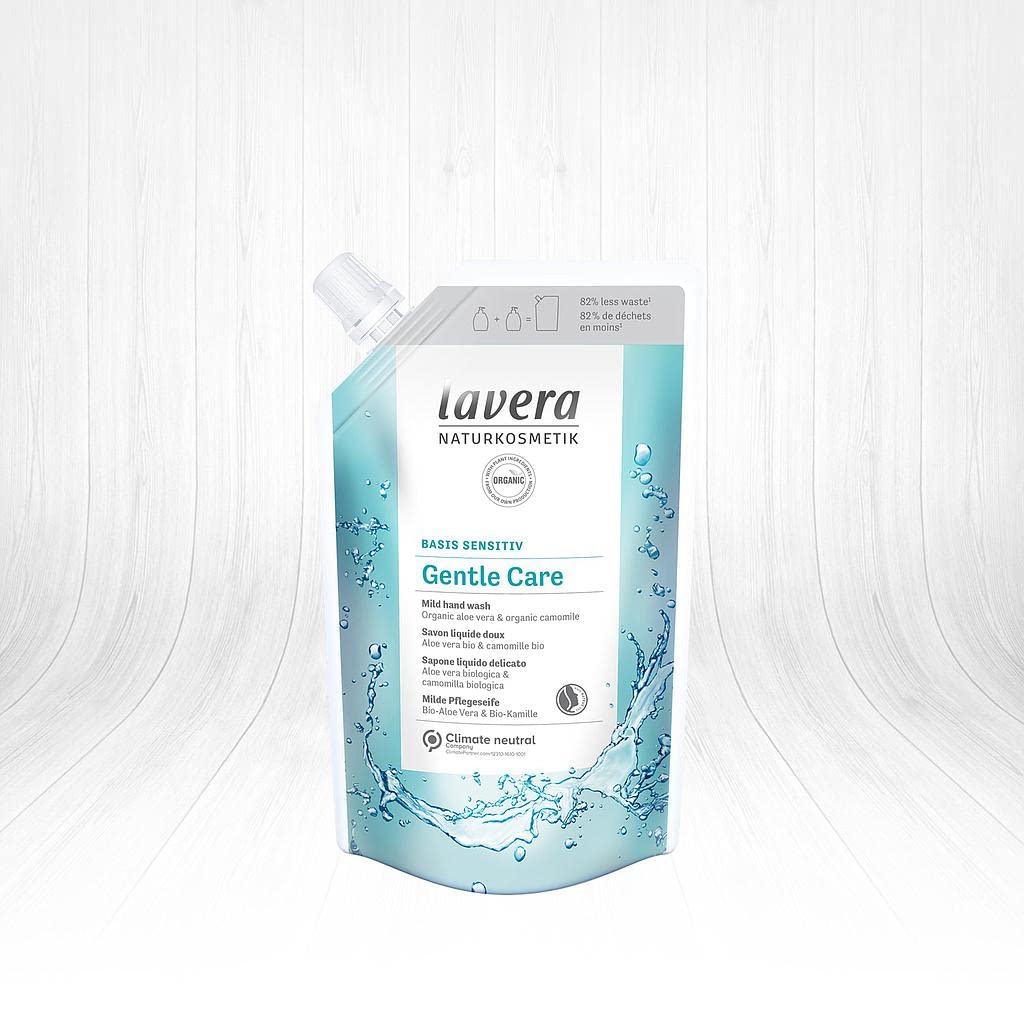 lavera Basis Sensitiv Gentle Care Hand wash Refill Pouch - Liquid soap with Organic Aloe Vera & Organic Chamomile - mild Cleansing-Suitable for Sensitive & Dry Skin - pH Neutral - Vegan-Organic 500ml