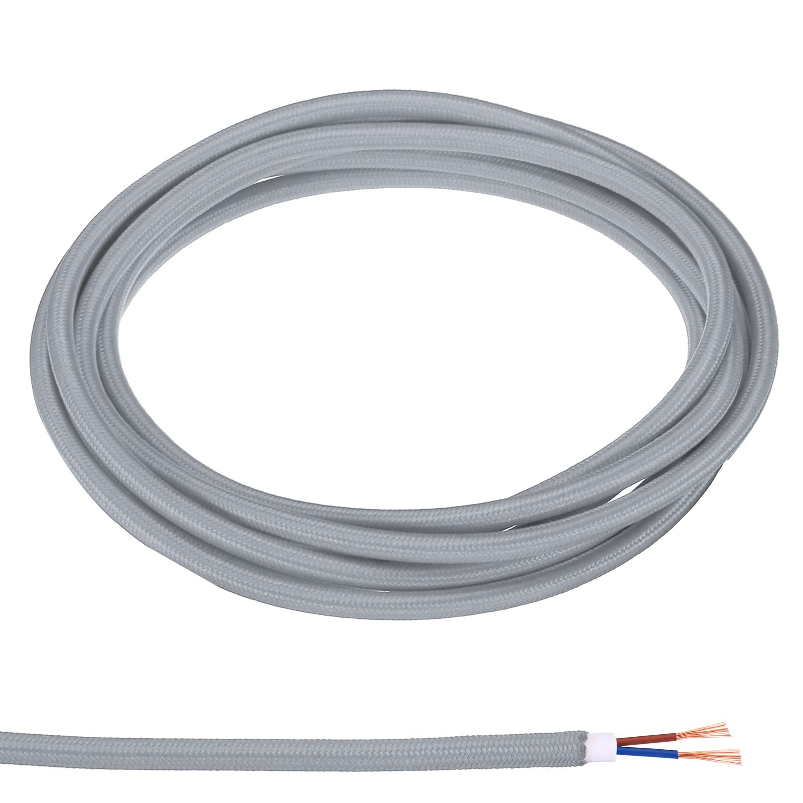 PATIKIL Fabric Cloth Covered Round Wire, 9.84ft 18AWG 2 Core Vintage Woven Electrical Cord for Pendant Light DIY Project, Grey