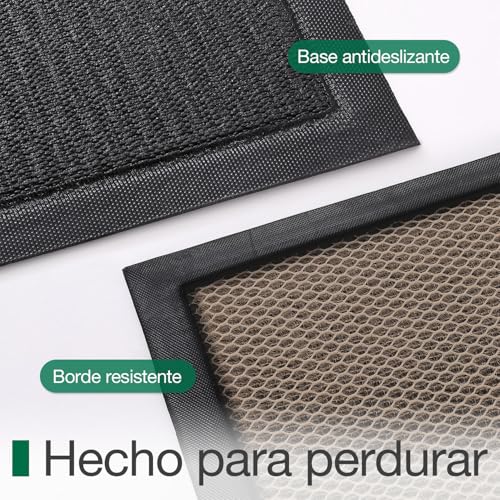 LUMI Tapete de Puerta de Bienvenida Exterior de 43 x 76 cm, Antideslizante, Duradero, de Goma, de Perfil bajo, fácil de Limpiar para Puerta Delantera, Trasera, Entrada, Porche, cochera, Hello