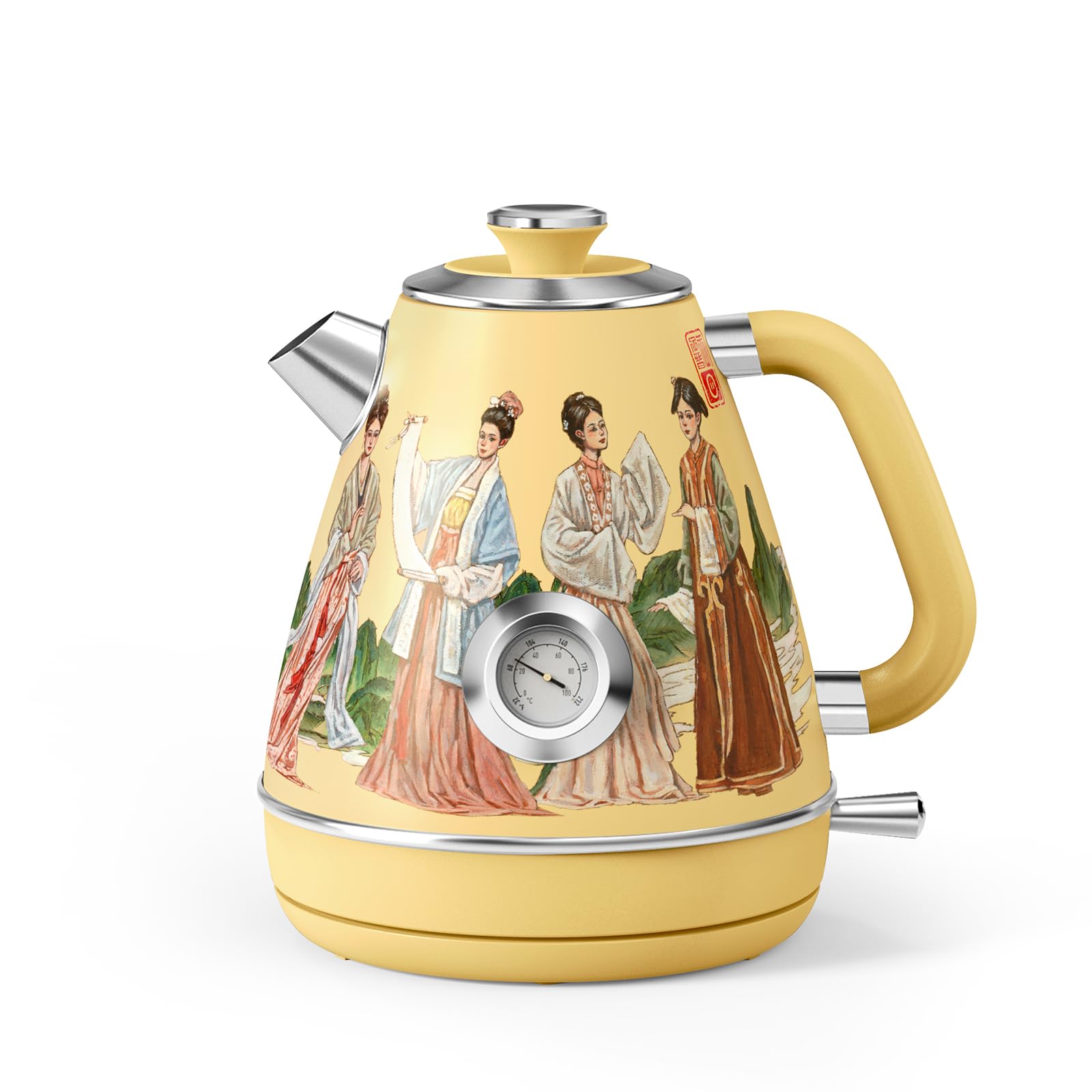 Photo 1 of Hazel Quinn Retro Electric Kettle - 1.7 Liters / 57.5 Ounces Tea Kettle with Thermometer, All Stainless Steel, 1200 Watts Fast Boiling, BPA-free, Cordless, Automatic Shut Off - Finery