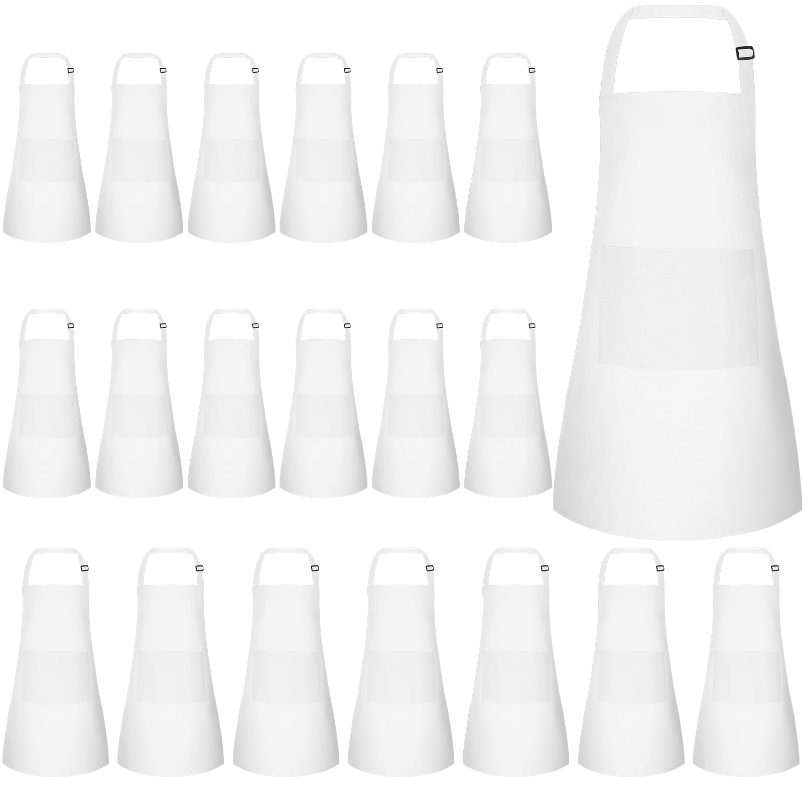 NACHLYNN 20 Pieces Kids Apron Adjustable Toddler Apron with 2 Pockets Kids Painting Aprons for Kids Painting Cooking Baking Crafts Activity (White)