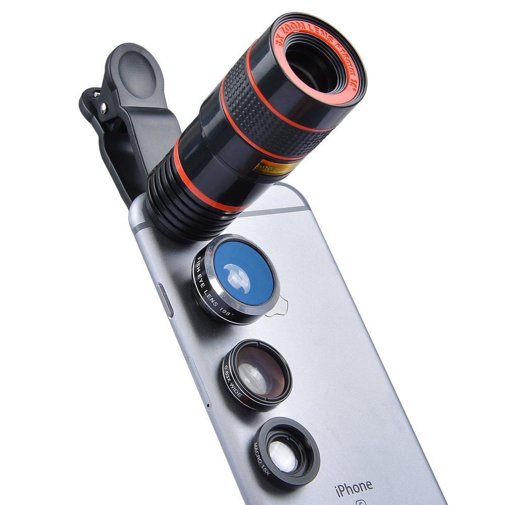 Apexel 4 In 1 Camera Lens 8X Telephoto Lens+Fisheye+Wide Angle + Macro Lens F.. 23