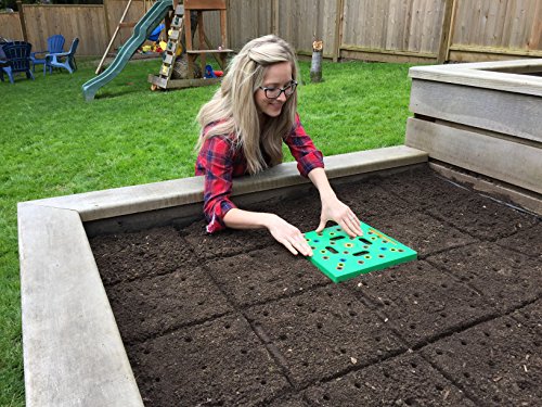 Seeding Square - Patented Seed and Seedling Spacer Tool for Bigger Harvests, Organized Plants & Fewer Weeds – Color-Coded Gardening Template with Dibber, Seed Spoon, Ruler & Planting Guide