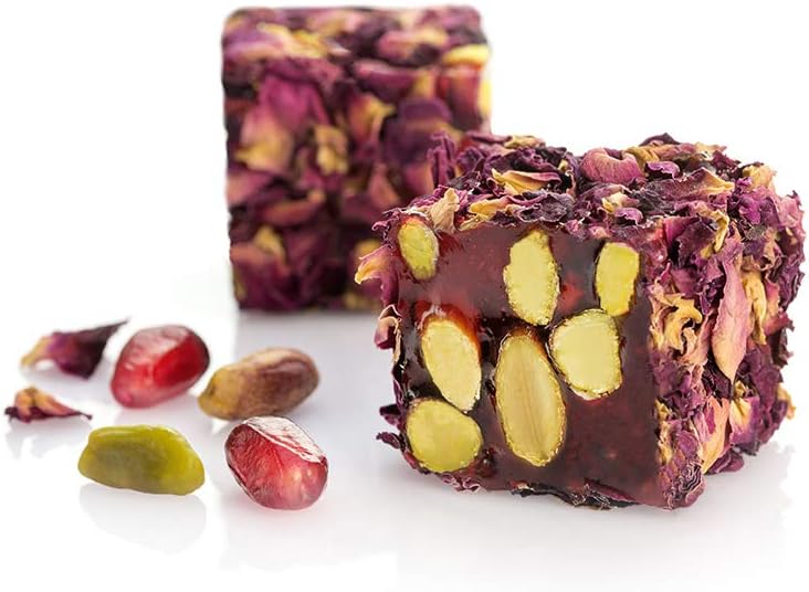 Turkish Delight - Premium Handmade Turkish Delight - Gluten Free - Assorted -Organic Pistachio Covered -Vegan - Low Sugar (Pistachio & Pomegranate Flavor Coated with Rose, 750 gr)