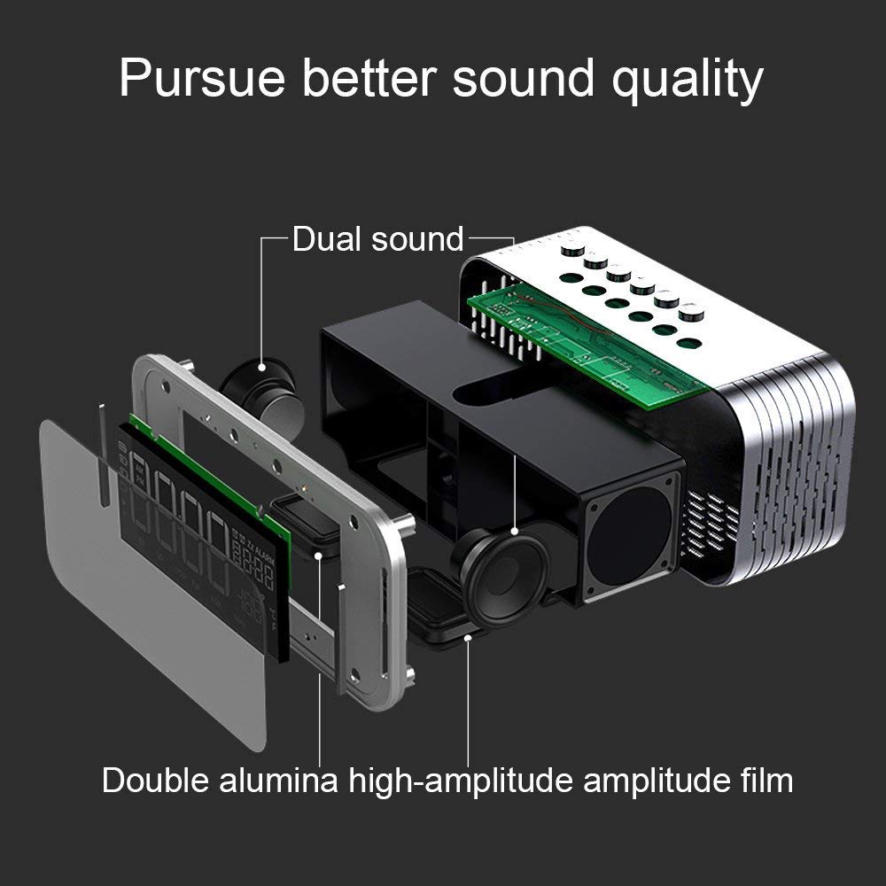 Portable Bluetooth Speaker, XPLUS 4.2 Wireless Bluetooth Speakers with LED Display, Hands-Free Phone Calling, FM Radio,Time,Date,Temperature,Snooze Function Double Alarm Clock (Grey)