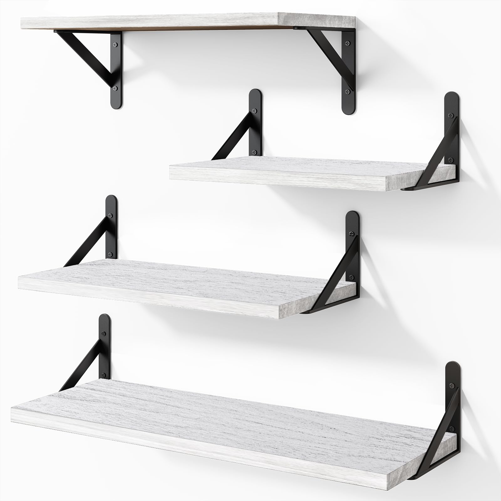 Photo 1 of YGEOMER Floating Shelves for Wall, Different Sizes Rustic White Wall Shelves for Living Room, Bathroom, Bedroom, Kitchen, Home Decor (Set of 4)