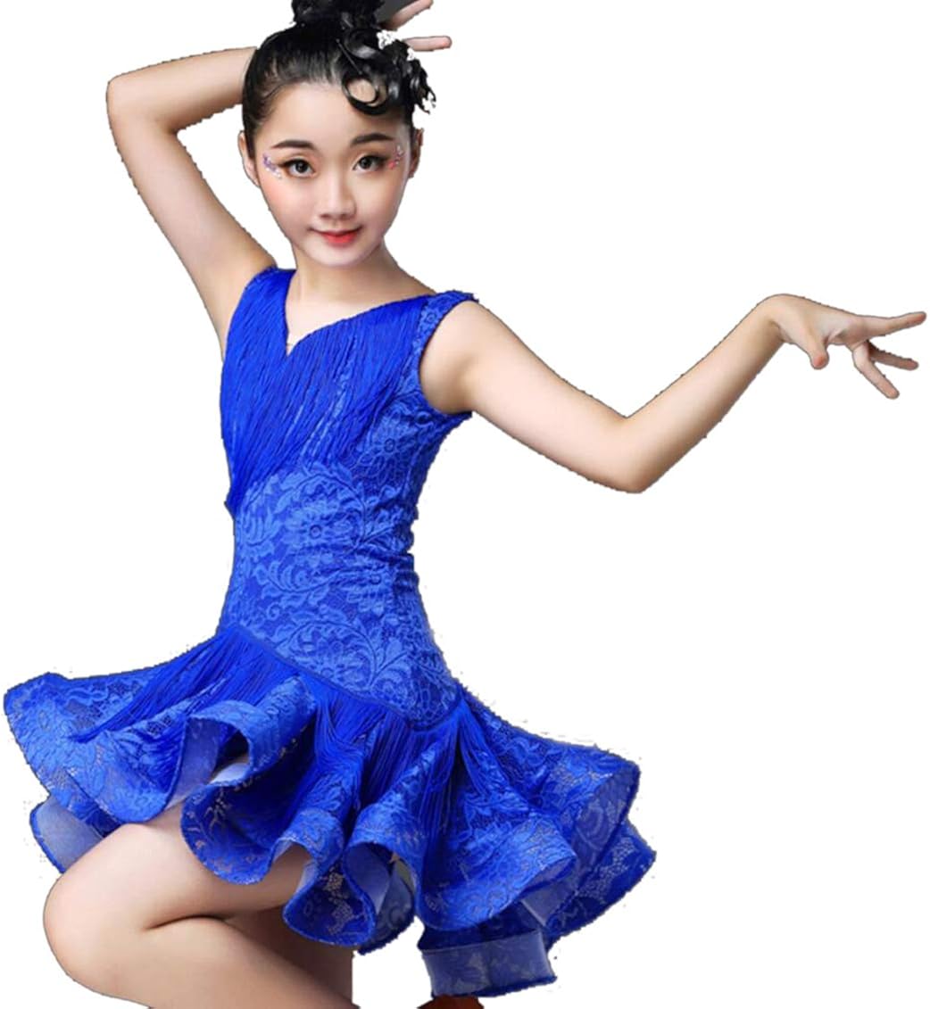 YZLL Children'S Latin Dance Costume Tassel Skirt Latin Costume Latin Rumba Samba Ballroom