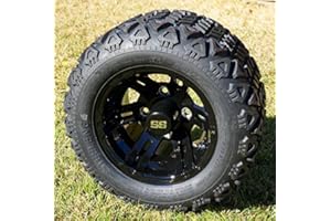 GOLF CART TIRE SUPPLY 10" Bulldog Black Golf Cart Wheels and 18x9-10 DOT All Terrain Golf Cart Tires Combo - Set of 4 (NO Lift Needed!)