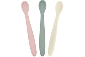 WeeSprout Silicone Baby Spoons - First Stage Infant Feeding Utensils With Soft-Tip, Bendable Kitchenware for Parent & Self-Feeding, Ultra-Durable, Dishwasher Safe, Travel Case, Set of 3