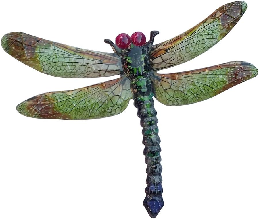 Large Metal Dragonfly Garden Outdoor Decorative Garden Piece (Green & Red)